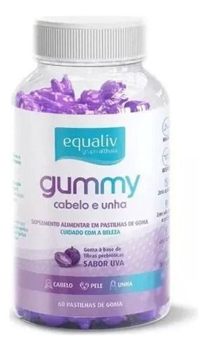 Super Gummy 60 Gomas Cabelo E Unha -uva - Equaliv - Uva