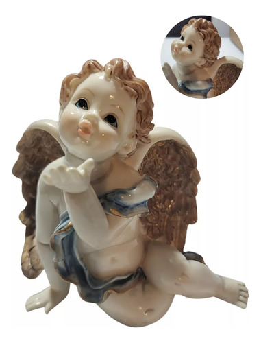 Estátua Anjinhos Anjo Pedestal Infinity Em Resina 12cm Cor Beijo