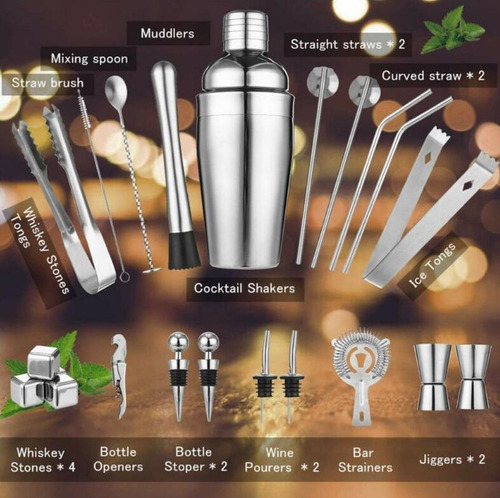 Kits De Cóctel De Acero Inoxidable De 22 Piezas Para Barman