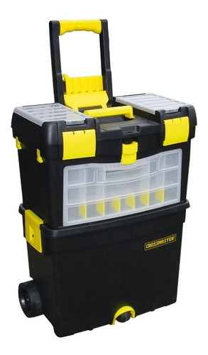 Imagen 1 de 3 de Caja de herramientas Crossmaster 9931052 de plástico con ruedas 470mm x 540mm x 630mm negra y amarilla