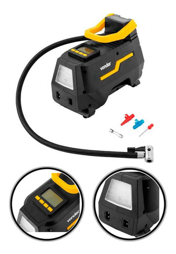 Compressor de ar mini elétrico portátil Vonder CAV 150 120W 12V/127V/220V preto/amarelo