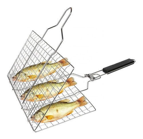 Imagen 1 de 6 de Parrilla Plegable Para Pescados Acero Inoxidable 34x24 Cm