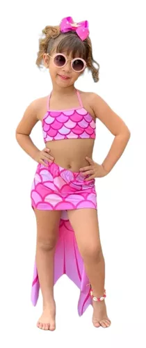 Fantasia Sereia Cauda Conjunto 3 Pcs Biquíni Infantil Menina