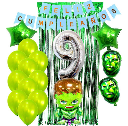 Combo Kit Deco Globos Hulk+numero70cm+feliz Cumple