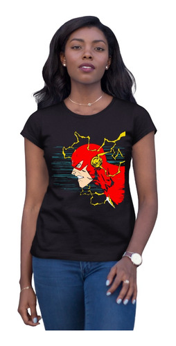 Playera Negra De Dama Manga Corta De Comic De Flash 