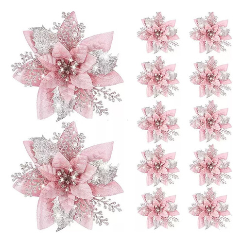 20 Piezas De Flores Navideñas Artificiales Con Purpurina14,5