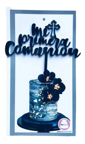Adorno Torta Cake Topper Cartel Mi Primera Comunión Negro Negro