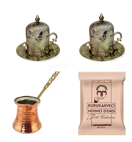 2 Tazas De Café Turco Y Cafetera Originales De Turquía