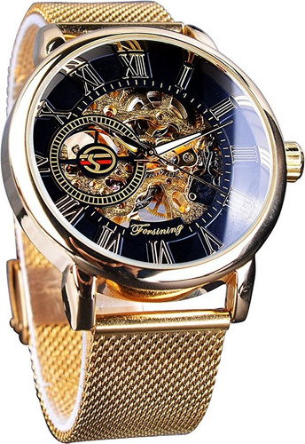 Reloj Mecánico Esqueleto Dorado Original Forsining