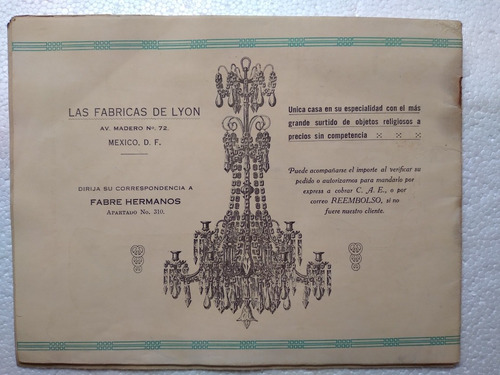 Antiguo Catálogo De Las Fábricas De Lyon Objetos Religiosos (Usado)