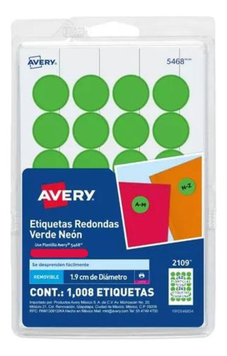 1008 Etiquetas Redondas Avery Colores Circular Pequeña 1.9cm