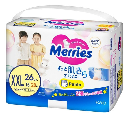 Pañales Desechables Merries Pants Xxl (15-28 Kg) X26 Pack X4