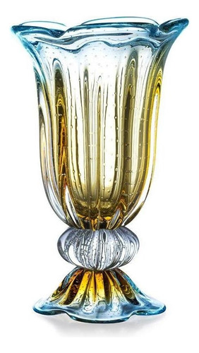 Vaso Em Cristal Murano Azul - Assinado - São Marcos 50cm