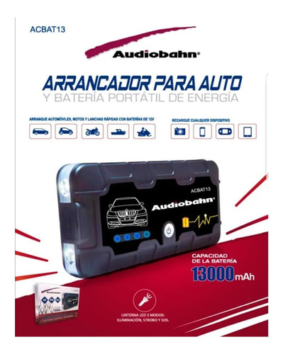 13000 Mah Arrancador De Autos Portátil 2 Audiobahn Acbat13 