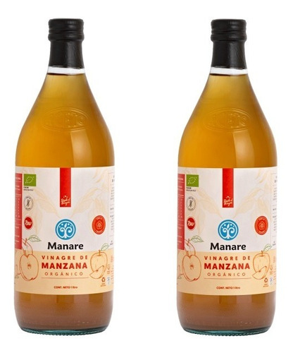 Manare - Vinagres De Manzana Orgánico 1 Lts -pack 2 Unidades