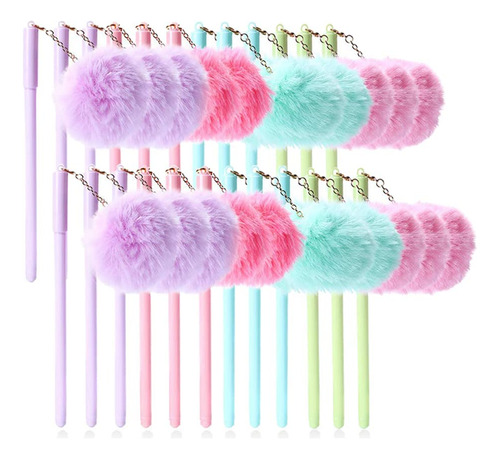 24 Unidad Lote Lindo Boligrafo Kawaii Esponjoso Felpa Pompon