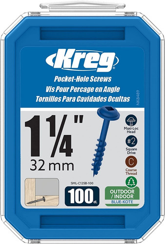 Tornillos 1-1/4 Kreg Sml-c125b-100 Blue Kote X100u