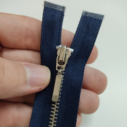 01 Un Ziper 70cm Azul Marinho Prata Destacável Separável Azul-marinho