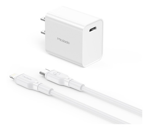 Mcdodo Cargador Para iPhone 20w Carga Rapida Tipo C + Cable Color Blanco