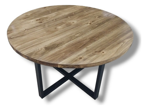Mesa Redonda De Hierro Y Madera 100cm Madera Negro