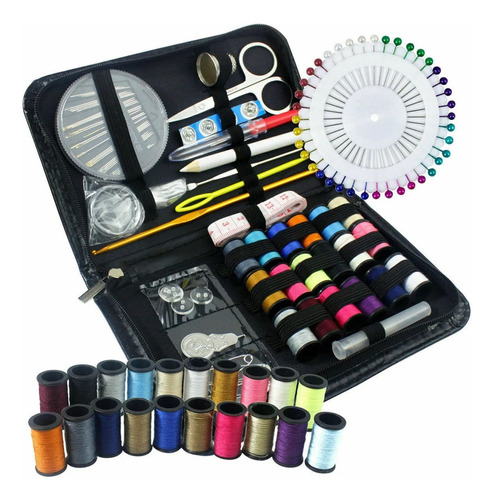 Set Estuche Costura 128 Piezas Kit Agujas Costurero Tijeras
