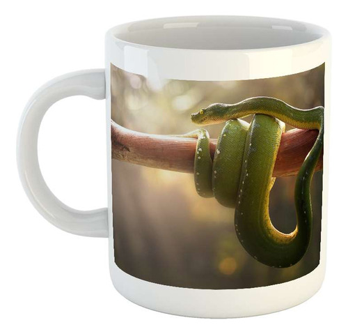 Taza Ceramica Serpiente Verde Enroscada En Rama Arbol