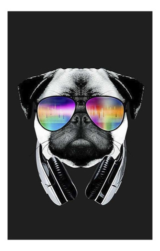 Vinilo 50x75cm Animales Perro Pug Dj Anteojos Musica