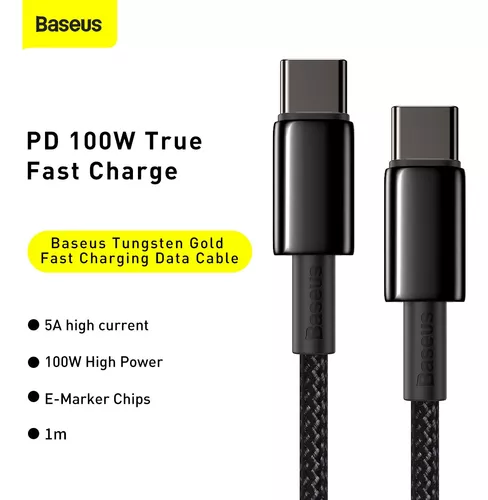 Baseus Cable USB C, 100 W PD 5A QC 4.0 de carga rápida, cable USB C a C,  cable de carga USB tipo C trenzado de aleación de zinc para iPhone