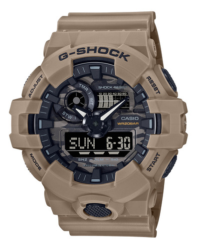 Reloj Casio Hombre G-shock Ga-700ca-5a Antigolpe Sumergible Color de la malla Marrón Color del bisel Marrón Color del fondo Camu
