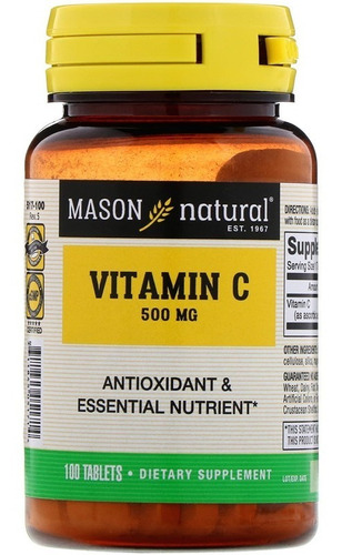 Vitamina C 500mg 100 Tablets Mason Natural Importado Eua