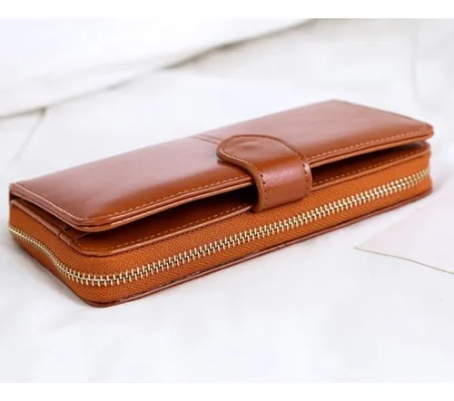 Monedero Para Dama Buena Calidad Super Moderno Y Amplio! Color Coral Diseño De La Tela Liso