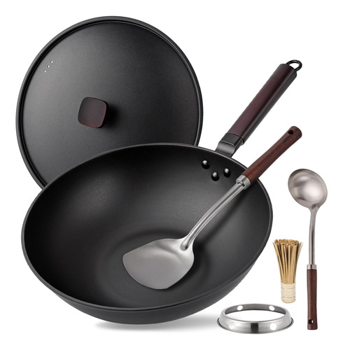 Wok De Acero Al Carbono  Sarten Wok De 12.9 Pulgadas Con Ta