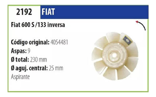 Paleta Ventilador Fiat 133 Y 600s Sentido Antihorario Invers