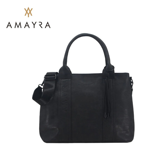 Cartera Bolso Mujer Amayra Tipo Tote Bag Cordones Con Nudo Negro Modelo 1 Liso Negro