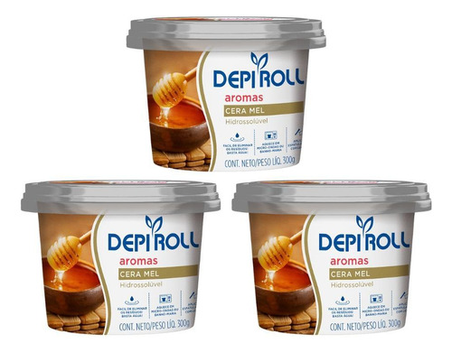 Depilatorio Depiroll Cera 300g Hidrossoluvel Mel - Kit C/3un