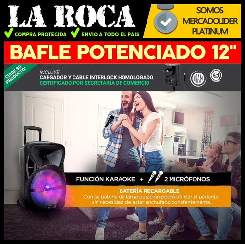 Bafle Potenciado 12 3500w Bluetooth Usb Sd Bateria Led Cuota