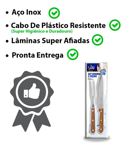 Imagem 2 de 7 de Kit Faca Para Churrasco Garfo Inox Cozinha Chef Profissional