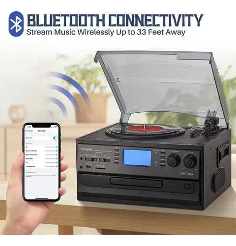 Tocadiscos Bluetooth 10 En 1 Con Altavoz Y Radio Fm Am