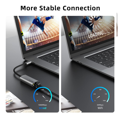 Adaptador Usb-c A Ethernet Walnew Gigabit Para Mac, Dell, Sa