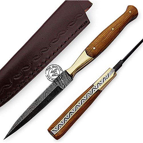 Beautiful Olive Wood Damascus Slim Dagger Hunting Knife...