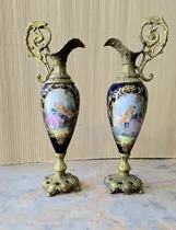 Comprar Par De Antiguas Jarras Anforas Estilo Francés Cobalto Y Oro