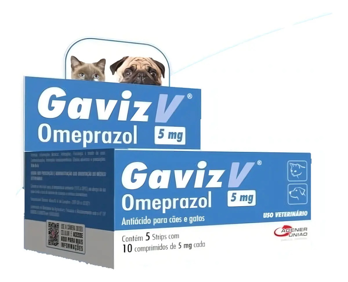 Gaviz Omeprazol 5mg Antiácido Cães Gatos 5 Cartelas Com 10 Comprimidos