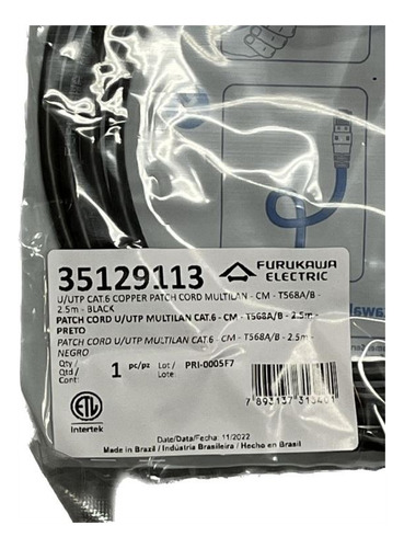 Patch Cord Utp Cat.6 2.5 Metros Furukawa 35129113 En Palermo