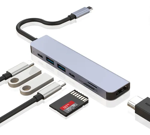 comprar Hub Adaptador Multipuertos 7en1 Usb Tipo C 3.0 3.1 Hdmi 4k