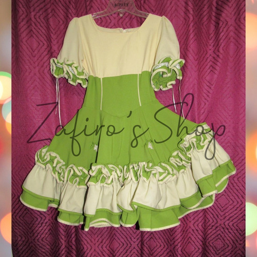 Vestido De Huasa Chilena | Bicolor Verde-crema