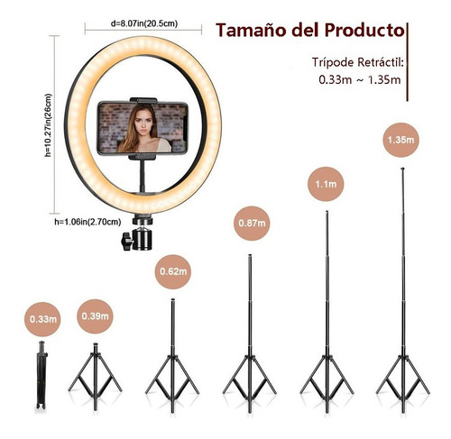 Luz Aro 26 Color Con Anillo Ajustable Por Control Remoto.
