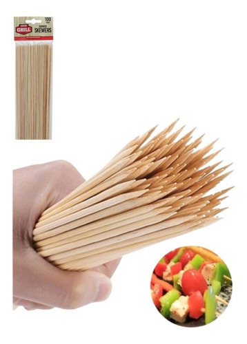 100 Palillos Para Brocheta Bambu 30cm Pinchos Expert Grill