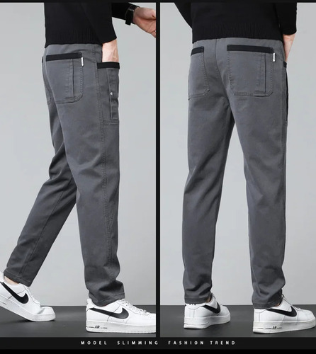 Pantalones Casuales Con Bolsillo En Mezcla De Algodón De Pie