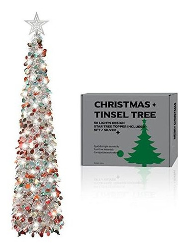 Surcvio 5ft Pop Up Christmas Tinsel Tree Con 2 Modos 3w5h C