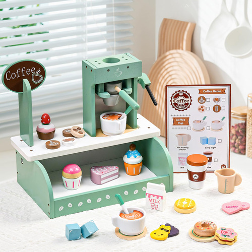 Set Postre Café Madera 2 En 1 Niños Accesorios Máquinas Café Color